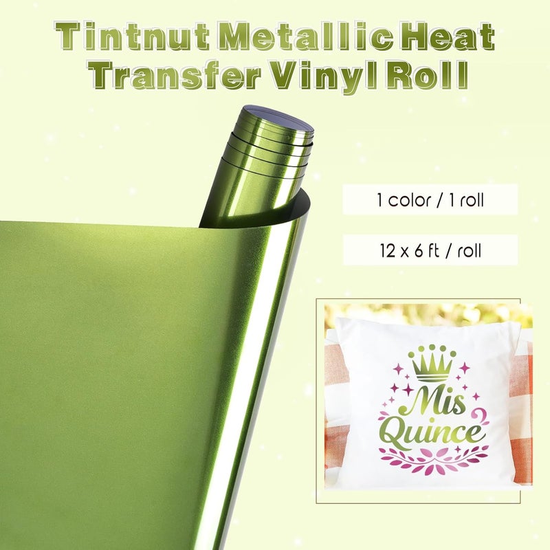 Tintnut لفائف الفينيل المعدني لنقل الحرارة باللون الأخضر الكرومي - 12" × 6 قدم للفويل الهولوجرافيك للتطبيقات اليدوية على القمصان والحقائب والقبعات والحرف اليدوية - Image 2